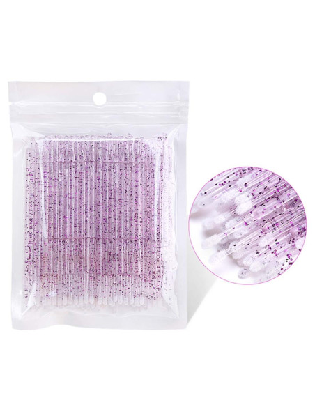 Kalıcı Makyaj Microbrush Fırça Mor Simli 100 Adet