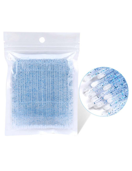 Kalıcı Makyaj Microbrush Fırça Mavi Simli 100 Adet